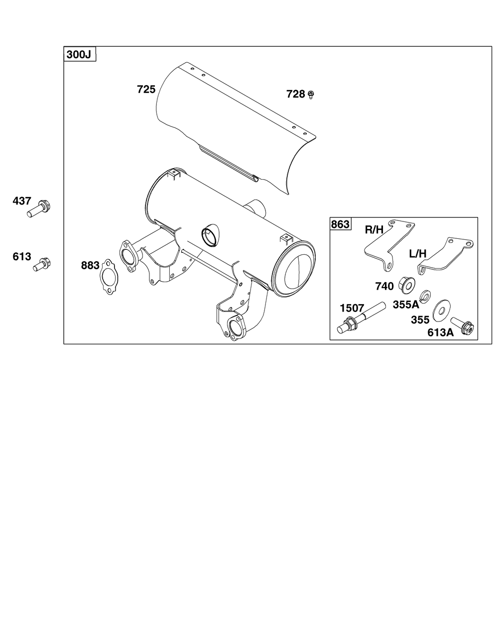 Exhaust Group Diagram and Parts List for 613477-4237-J1 400000 - 699999 Briggs and Stratton Engine